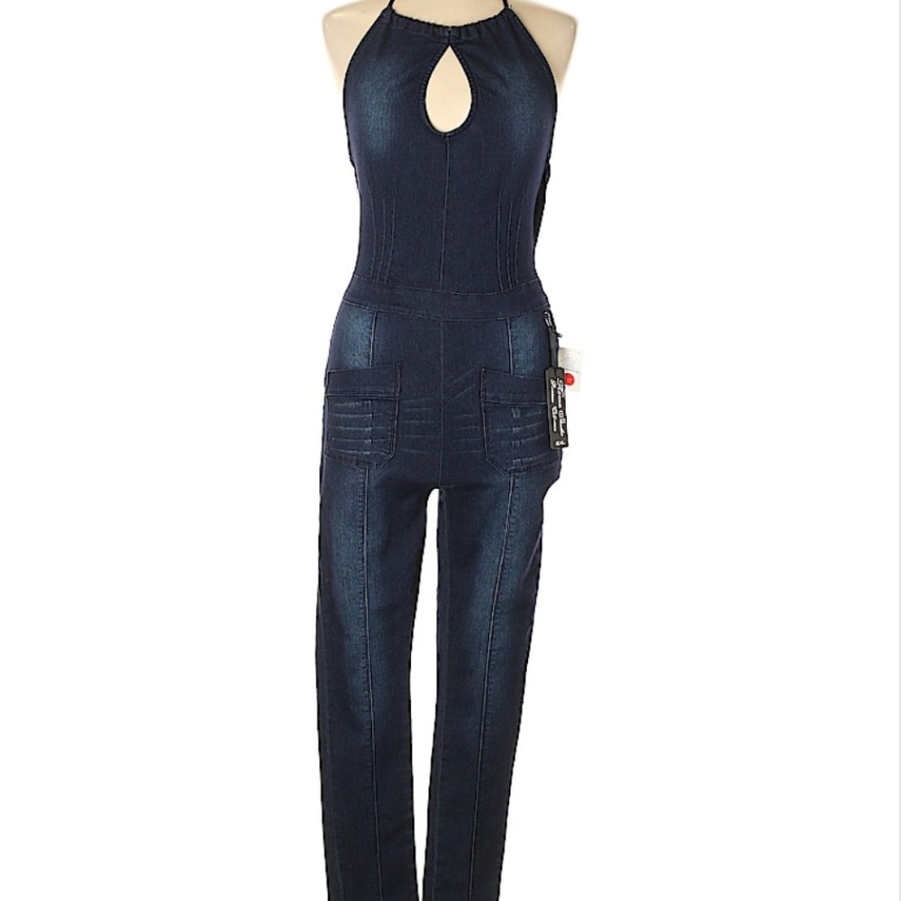 Roma Studio denim halter jumpsuit, NWT